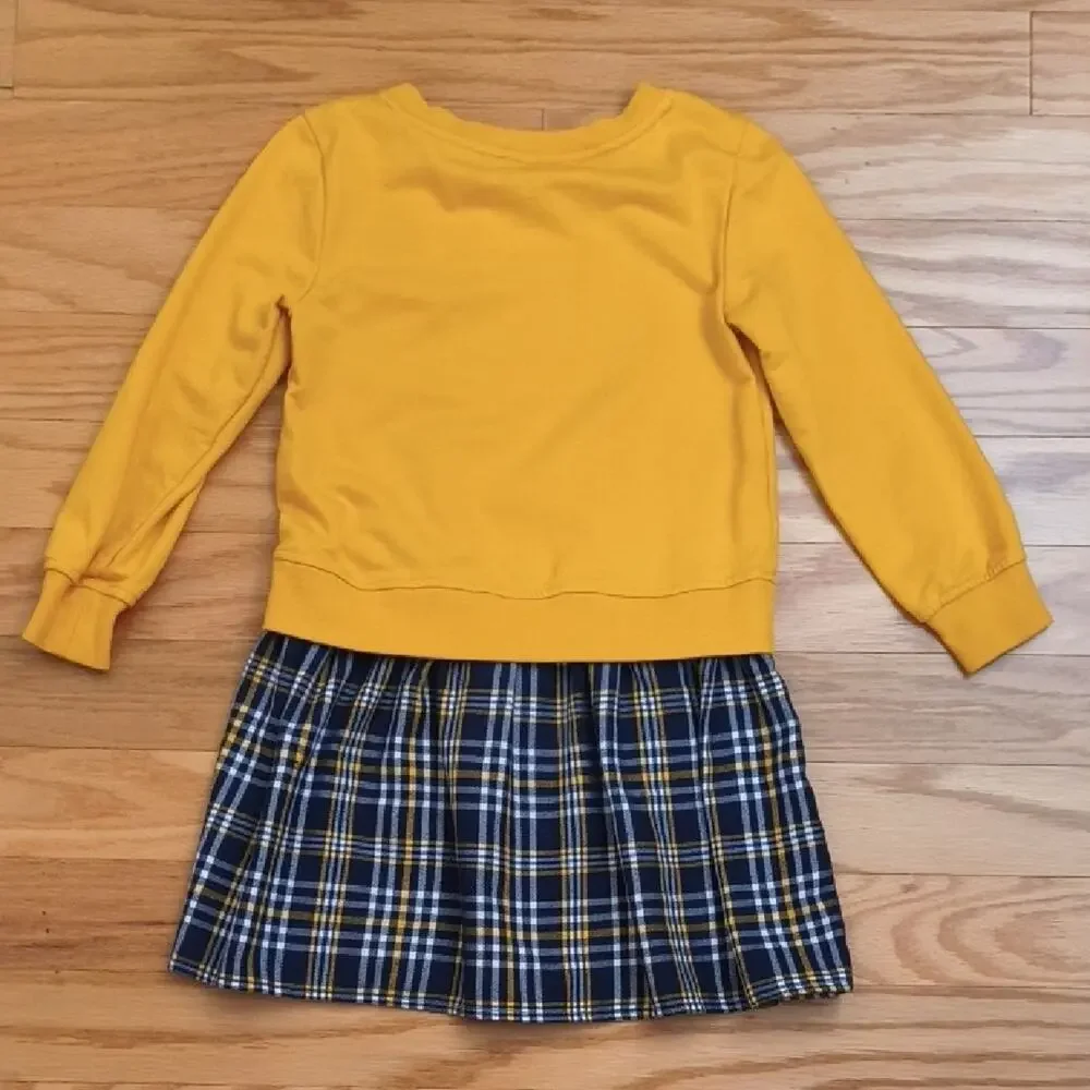 Nautica, Long Sleeve Mustard and Navy Plaid Dress, Size S/7 EUC